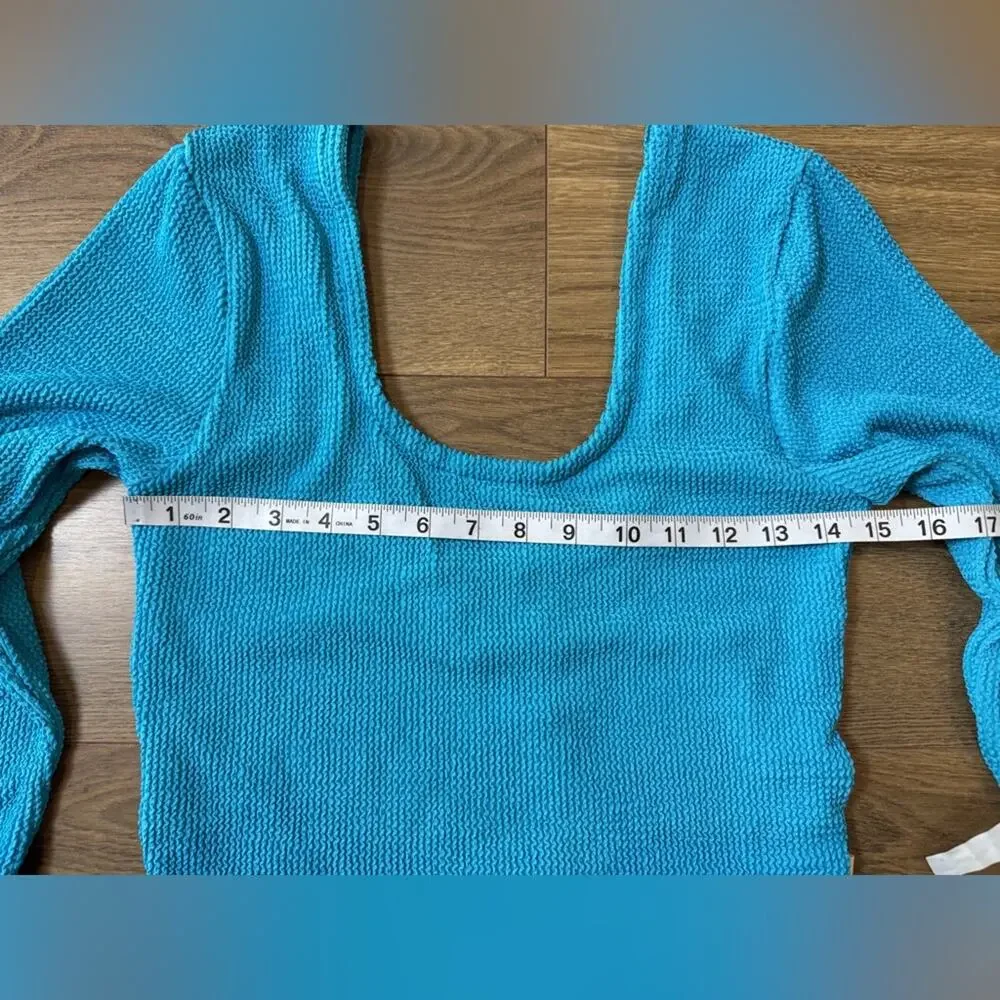 NWT Free People Araminta James Ocean Breeze Crinkle Top Azure Blue Size Medium